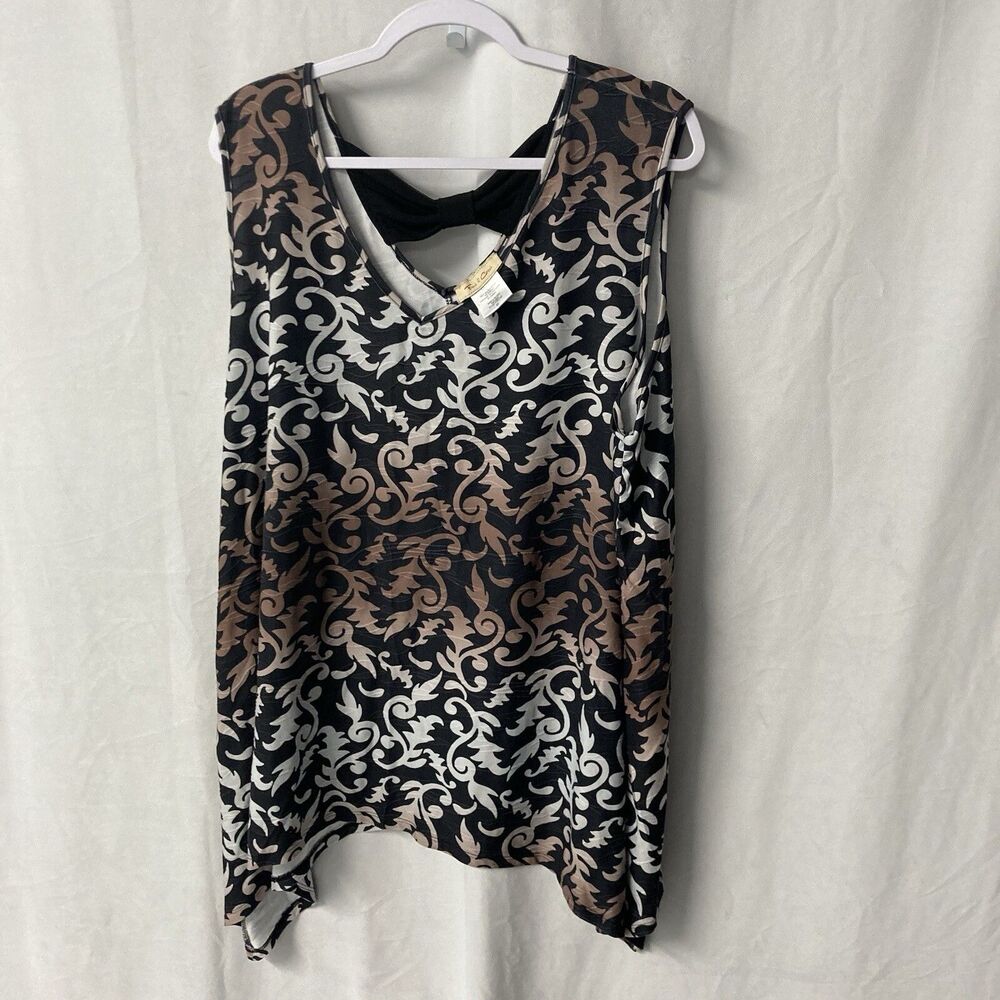 FRONT OF CLOSET black multicolor artsy  handkerchief hem sleeveless top 3X